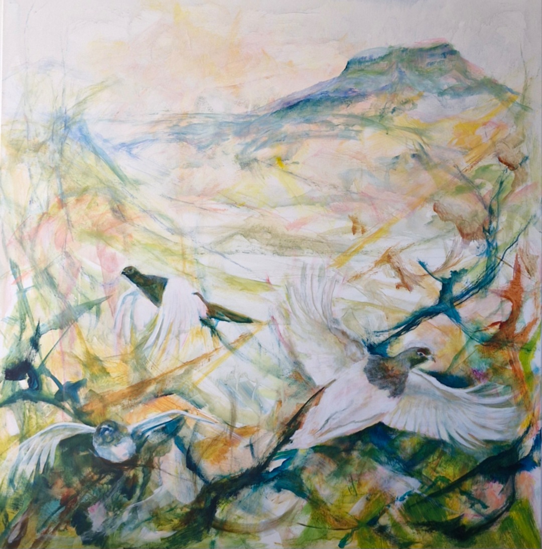 "Flukt" 115 x 120 cm, akryl på lerret. SOLGT